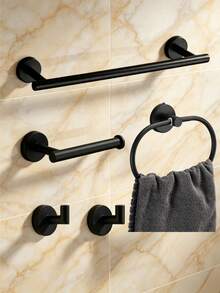 Drill Installation Bathroom Storage Set, Towel Ring, Stainless Steel Towel Bar, Toilet Paper Holder, Multi-Function Storage Hooks, 5/7pcs Set - Multicolor - View 4