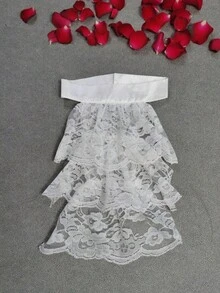 1件女款蕾絲飾邊分層純色聚酯纖維波西米亞風婚禮正式禮服套裝 翻領花朵領飾配件 情人節 - 白色 - 查看 2