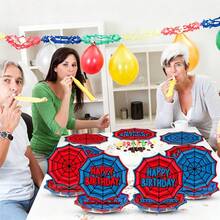 10/20/40pcs Red & Blue Spider Web Wavy Edge Disposable Paper Plates, 4 Designs, 7 Inch Octagonal Spider Web Design Plates, Spider Web Theme Birthday Party Tableware, Fan Hero Theme Party Supplies - View 2
