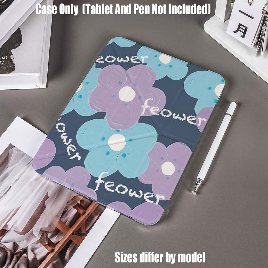 Floral Pattern Y-Fold High-Transparency Acrylic Tablet Protective Case With Pen Slot. Y-Fold High-Transparency Acrylic Protective Case. Tablet Protective Case Features: Y-Shaped Tri-Fold Stand Design, Smart Sleep/Wake, Full Coverage Protection, Air Cushion Anti-Drop Frame, Multi-Angle Stand, Built-In Pen Slot, Lightweight And Portable. Compatible With IPad Mini4/5 (7.9 Inch), Mini6/7 (8.3 Inch); Air1/2/3 - Multicolor - View 1