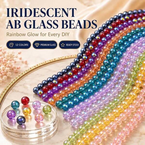 89pcs 10mm AB Iridescent Glass Beads, Handmade DIY Beaded Bracelet, Necklace, Scene Decoration Accessories, Loose Beads