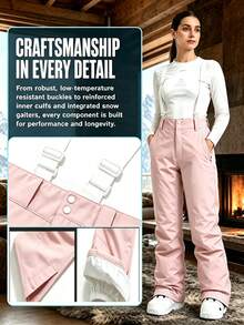 1pc Women's Loose Fit Winter Snowboard Pants, Sporty Style, With Detachable Suspenders Sports Pink - Pink - View 4