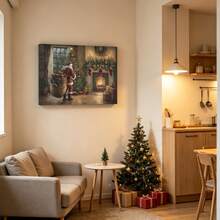 1pc Vintage Christmas Canvas Wall Art, Santa Claus Painting, Cottagecore Christmas Decor, Christmas Tree Painting Optional Frame Room Decoration Stuff - Multicolor - View 7