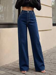 Women's Elegant High-Waist Washed Straight-Leg Jeans - Dark Wash - View 10