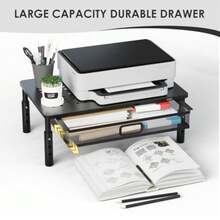 Soporte para impresora de computadora con cajón, organizador de computadora para oficina en casa, impresora, máquina de fax, escáner, latop, 14.5 x 9.2 pulgadas, negro - Multicolor - Ver 3