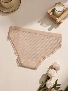 5pcs Solid Color Lace Patchwork Bow Ribbed Cotton Women's Triangle Panties, Bodycon Elastic Comfortable Ladies Underwear - Multicolor - View 7