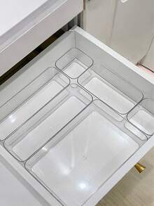 18/11/8/7/6/4/1pc Transparent Drawer Storage Box, Suitable For Cosmetics, Lipstick, Perfume, Makeup Brushes, Eyeshadow, Skincare, Kitchen Utensils, Snacks, Stationery, Storage, Desktop Accessories - Clear - View 1