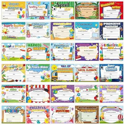 Sherr 60 piezas Certificados de Premio para Estudiantes al Final del Año Escolar Certificado de Logro Reconocimiento de Estudiante Premio de Logro