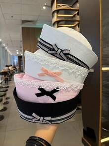 1 Classic Sailor Hat, Vintage Sailor Cap, Unisex Navy Hat, Sweet Cute Hat With Ribbon, Bow Beret Hat, Letter Embroidered Flat Top Navy Cap, Party And Cosplay Accessory - Sailor Hat - View 12
