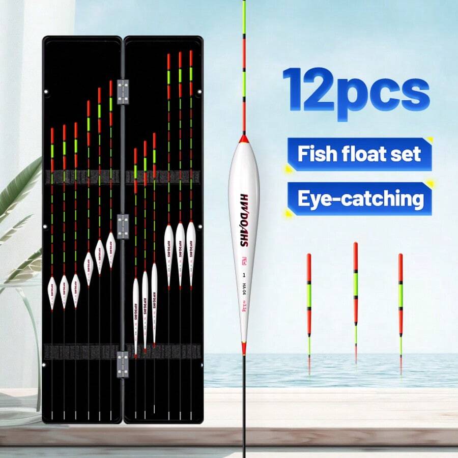 1 Set (12pcs Fishing Floats + Float Box) High Sensitivity Eye-Catching Fishing Float Set, Multi-Function Float Storage Box Set, Wild Fishing Competition Fishing Float Full Set, Mixed Sizes - Multicolor - View 1