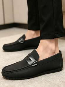 Plus Size Men's Leather Loafers, Luxury Brand Men's Business Casual Shoes, Breathable Original Versatile Driving Shoes - Black - View 5