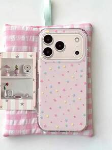 1pc Cute Macaron Pink Background Colorful Mini Star Transparent TPU Phone Case, Compatible With IPhone 18 Pro Max, 17, 16 Pro, 15 Pro, 14 Pro, 13, 12, 11, Raised Camera Lens Protection, Shockproof Soft Shell Protective Cover - Colorful Stars - View 1