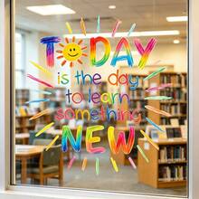1pc Colorful Sun Motivational Learning Quotes Window Sticker, Double-Sided Visible PVC Static Glass Decal, Suitable For Classroom, Library, Bedroom, And Other Spaces Decoration - Multicolor - View 4
