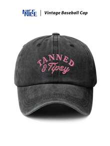 1件女款復古做舊棒球帽，粉色 TANNED 字母刺繡鴨舌帽，可調節帽簷，休閒百搭度假風遮陽帽，適合春夏季海灘度假 - I - 查看 16