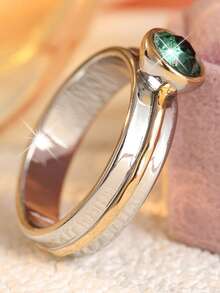 Gmzalx Minimalist Fashion Women's Ring, Inlaid With Green Synthetic Zirconia, Low-Key Niche Accessory, Suitable For Daily Commute Wear - Multicolor - View 3