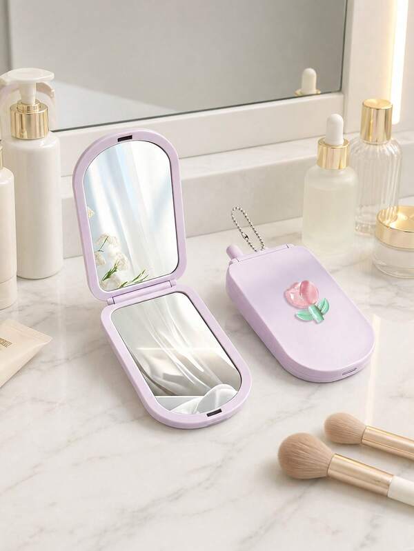 Espelho de Maquiagem Portátil com Capa Flip Floral 3D, Espelho Dobrável com Múltiplas Flores Fofas para Retoque, Espelho Redondo Compacto, Design Flip Leve com Gancho de Corrente de Pérolas, Espelho Dupla Face Transparente para Necessidades Diárias de Maquiagem e Retoque de Detalhes, Portátil para Saídas Diárias, Compras e Cenários de Maquiagem em Viagens, Requintado para Amantes de Beleza e Aqueles que Gostam de Acessórios Delicados, Item Portátil Essencial para Retoque em Todas as Estações, Presente Doce Perfeito para o Dia dos Namorados, Natal, Ano Novo e Presente para Melhor Amigo, Lembrança Fofa e Prática