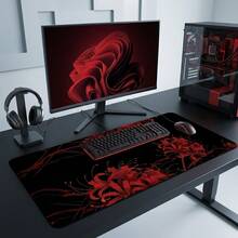 Red Spider Lily Pattern Extra Long Gaming Mouse Pad And Desk Mat Set, Non-Slip Durable Rubber Base, Smooth Surface, Suitable For Computer Laptop Office Home, Abstract Art Decor, Back To School Supplies - A - View 3