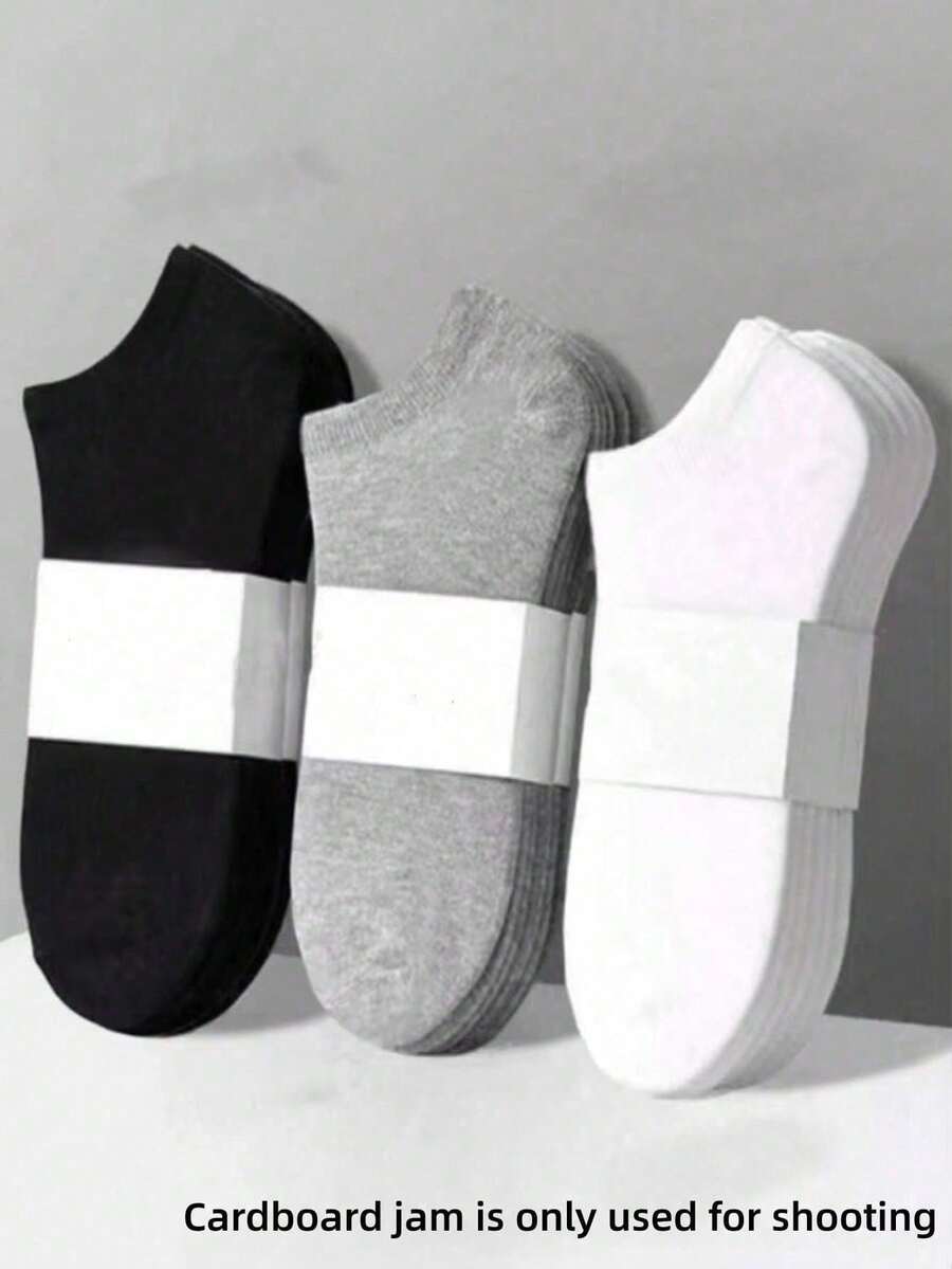 30 Pairs Black, White, Grey Solid Color Fashion Women's Socks, Simple & Comfortable, Casual Versatile, Suitable For Daily Wear - Multicolor - View 1