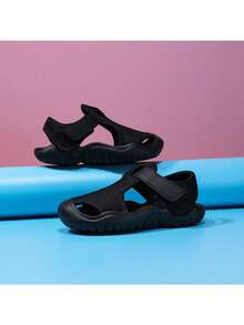 Children's Breathable Elastic Fabric Head Cover Non-Slip Soft Bottom Sandals - Black - View 10
