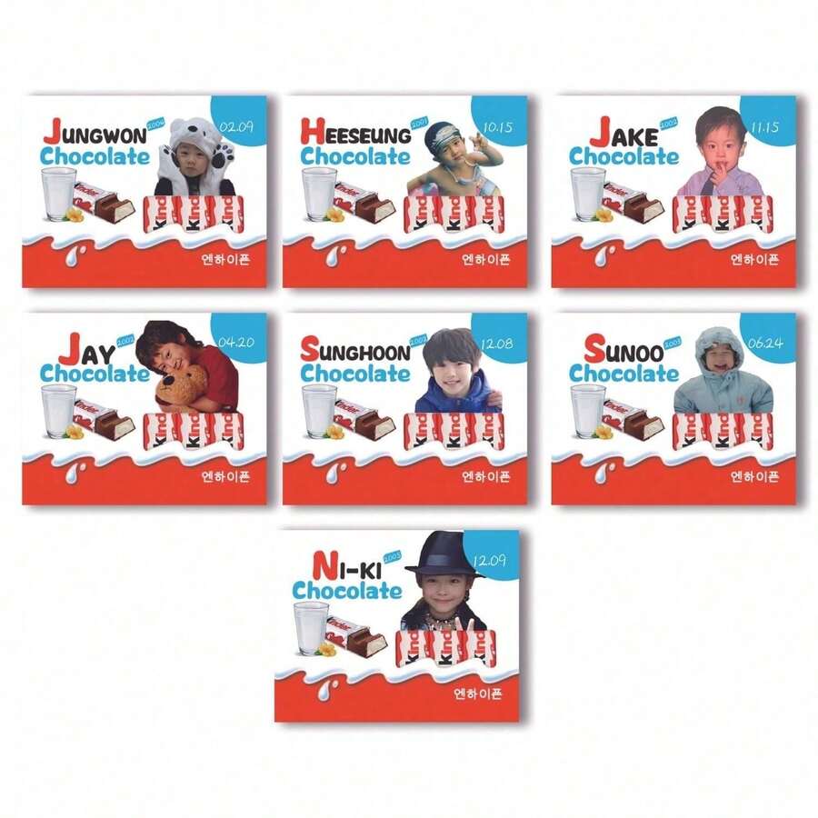 100pcs EN/HYPEN Stickers, JAKE, NIKI, HEESEUNG, SUNGHOON Childhood Stickers, Chocolate Style Stickers, Notebook Decoration Stickers, Desktop Stickers, Planner Stickers, Fun Collection, Birthday Gift, Holiday Gift, Gift For Fans - Multicolor - View 1
