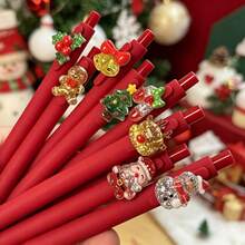 34pcs (Includes 4 Random Pens + 30 Refills) Christmas Theme Retractable Gel Pens, Snowman Design High-Value INS Style Student Pens, Random Color & Pattern, Smooth Writing Office Supplies, Back To School Christmas Holiday Gift, Halloween Party Favor - Multicolor - View 4