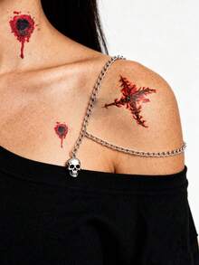 1pc Halloween Realistic Bullet Hole Fork-Shaped Monster Eye Wound Pattern Temporary Waterproof Tattoo Sticker For Arm, Shoulder, Neck, Waist, Abdomen, Body, Street Party Gift - Multicolor - View 4