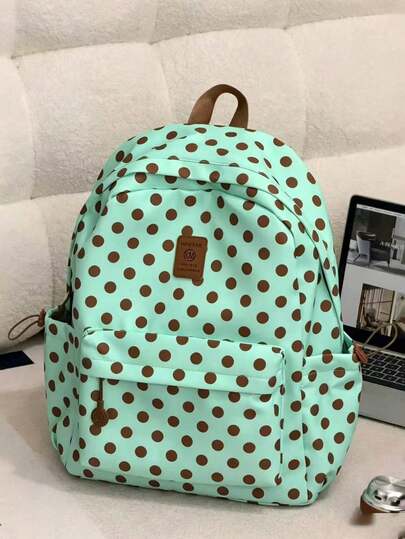 Minimalist Large-Capacity Polka Dot Backpack, Suitable For Travel, Shopping, And Vacations, Can Hold A Laptop, Textbooks, And Clothing