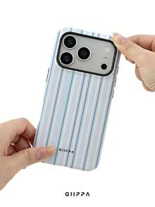 GIIPPA 1pc Blue Tone Vertical Stripe Mixed Pattern Design Phone 17 Pro Max Phone Case, Compatible With Phone 16 Pro Max, 15 Pro Max, 14 Pro Max, Korean Style High-End Fashion Fun Phone Case, Suitable For 11/12/13/14/15/16 Pro Max Plus, Elegant Design For Men And Women, Perfect Gift For Girlfriend On Christmas, Valentine's Day, Easter, Wedding Season And Birthday! - Baby Blue - View 6