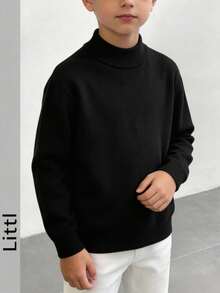 1pc Boys/Teen Students Casual Thick Warm Half High Collar Knit Sweater Pullover For Autumn & Winter - Black - View 11