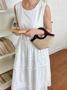 Women's Large Capacity Straw Woven Handbag, New Summer Vacation Style, Versatile Textured Crossbody Bucket Bag - Brown - View 8