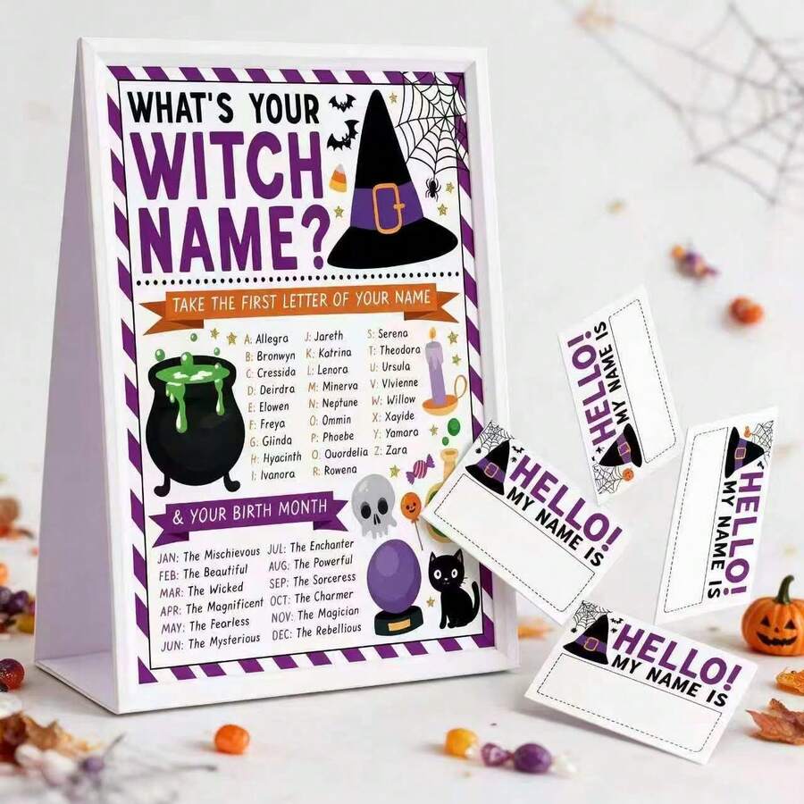 31pcs Halloween Name Witch Game, What's Your Halloween Name Game, Family Fall Party Activities Baby Shower Trick Or Treat Party - View 1