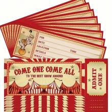 10/30入馬戲團主題填空邀請卡,復古馬戲團派對生日派對邀請函,卡通圖案,通用場合,適合朋友、家人 - A - 查看 2