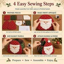 Christmas Character Quilted Tote Basket DIY Fabric Kit, Handmade Sewing Storage Basket Set, Cute Christmas Design Home Holiday Storage, Desktop And Shelf Decor, Handmade DIY Craft Gift - Multicolor - View 4