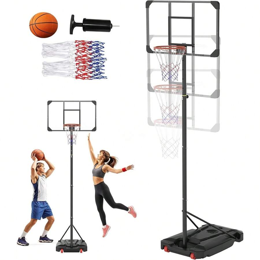Basketballkorb höhenverstellbar 150–260 cm, Basketballständer mit Rollen für Garten Outdoor - Schwarz - Übersicht 1