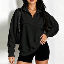 Women's Plus Size Solid Color Knit Fabric T-Shirt, Vacation Beach Summer Casual Black - Black - View 6