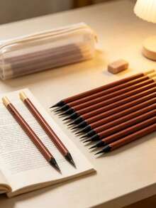 Custom Text Logo Black Wood Chocolate Pencil Laser Engraved Student Use Triangular Barrel Thick Lead HB Writing Pencil Lead Thickness 0.32mm, Couples, Spouses, Colleagues, Friends, Elders, Children, Classmates, Mentors - Multicolor - View 3