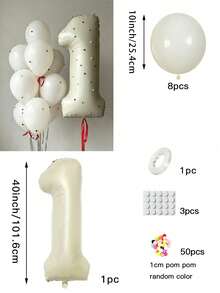 Cream Color Plush Number Balloon Set, Includes 40-Inch Number Balloon And Colorful Pom Poms, DIY Decoration For Photo Booth Backdrop, Birthday, Anniversary, Indoor/Outdoor Party And Home Welcome Gathering - Creamy White Numbers With Colorful Pom-poms - View 11