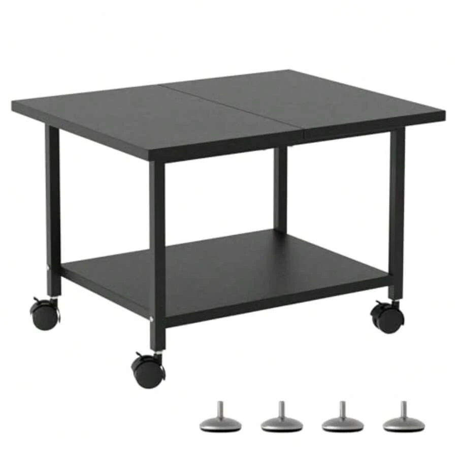 SwaaVee Soporte para impresora, soporte para impresora de 2 niveles debajo del computadora, carrito para impresora con ruedas para el hogar, oficina, estante de almacenamiento resistente, negro - Multicolor - Ver 1