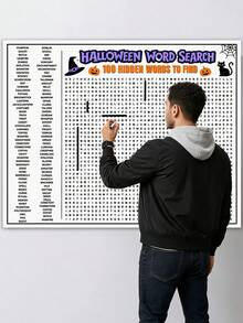 Extra Large Halloween Word Search Game Poster - Halloween Word Search, Party Word Search, Extra Large Interactive Puzzle, Featuring Bat, Spider Web, Ghost Cat Patterns, Easy And Fun Halloween Party Activity Game, Interesting Family Activity, Simple And Fun Party Game - Multicolor - View 7