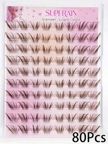 80pcs Pre-Glued Brown Conical False Eyelashes, Soft Fine Tapered Tips, Natural Cat Eye Lash Extension Effect, Lightweight Self-Adhesive Cluster, Suitable For Casual Social Dating, Commuting And Various Daily Needs - C - View 5