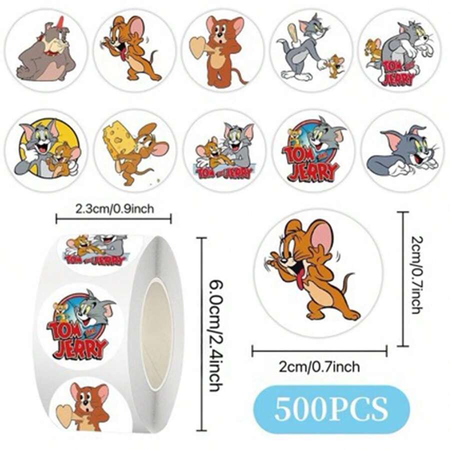 Panini 500pcs/Roll Cartoon Fun Creative Decorative DIY Stickers - Fun Classic Animation Round Stickers, PVC Waterproof No Residue, Handmade Decoration Accessories - Planner Scrapbook Stickers - Suitable For Notebook, Guitar, Water Cup, Luggage, Skateboard And Other Material Surfaces