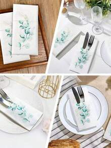 10/20 miếng khăn giấy dùng một lần cao cấp, làm từ giấy không xơ, dày với vân lanh, trang trí họa tiết lá khuynh diệp (không bao gồm dụng cụ), phù hợp cho khách sạn, nhà hàng, quán cà phê, họp mặt gia đình, tiệc sinh nhật - A - Xem 4
