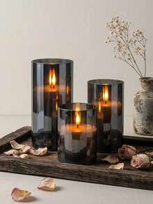 3pcs Flameless Candle Lights With Timer Remote Control, Battery Operated Realistic Candles, Suitable For Wedding, Valentine's Day, Christmas, Halloween, Mother's Day, Proposal, Birthday, Holiday, Party - Black - Warm Light - View 1
