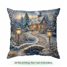 4 Stücke/1 Stück Winterliche Schneehütten-Muster Kissenbezug ohne Füllung, einseitig bedruckter Kissenbezug, geeignet für Wohnzimmer, Schlafzimmer, Heimdekoration, ganzjährig verwendbarer Kissenbezug - Verschiedenfarbig - Übersicht 13