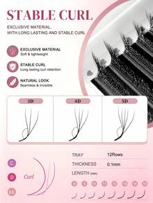 CoMango 12 Rows 0.1mm 3D/4D/5D Pre-Made Fan Eyelash Extensions W Style LU Curl Faux Mink Natural Soft Blooming Automatic Opening Dense Eyelashes - LU(M) - View 3