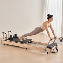 Foldable Pilates Reformer, Wooden Pilates Workout Machine For Home Gym Studio Use, Pilates Bed With Dual Resistance- Spring & Cord, Reformer Set With Sitting Box, Up To 400 LBS - Rubberwood - View 1