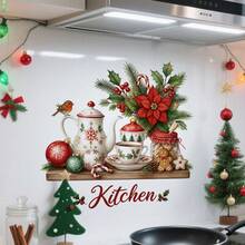 3/1 buah Stiker Dinding Dapur Natal. Pohon Natal Mini, Peralatan Holly dengan Desain Huruf Dapur. Stiker Vinyl Tema Natal Modern untuk Dekorasi Pesta Liburan Musim Dingin Ruang Makan Dapur. - View 6