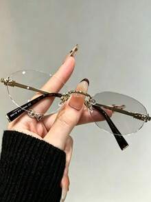 1PC Women's Elegant Literary Elegant Style Oval Rimless Metal Glasses - Gold (turns Gray) - View 3