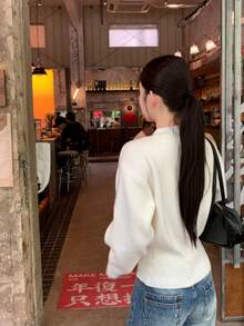 Autumn/Winter Fashion Casual Brown Knit Cardigan, Loose Design, Slouchy White - White - View 7