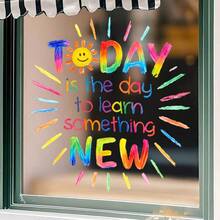 1pc Colorful Sun Motivational Learning Quotes Window Sticker, Double-Sided Visible PVC Static Glass Decal, Suitable For Classroom, Library, Bedroom, And Other Spaces Decoration - Multicolor - View 2